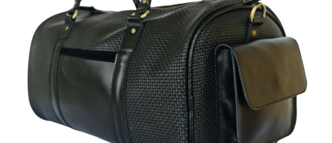 Beautifully Crafted Ethiopian Black Leather Duffel Bag