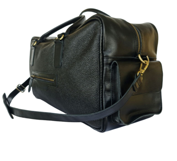 Premium Black Leather Travel Bag - Image 2