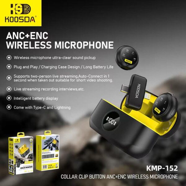 KOOSDA KMP-152 ANC+ENC Collar Clip Button Wireless Microphone - Image 3