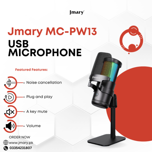 JMARY MC-PW13 Zero Latency Monitor Gaming Mic With RGB Light - Image 2