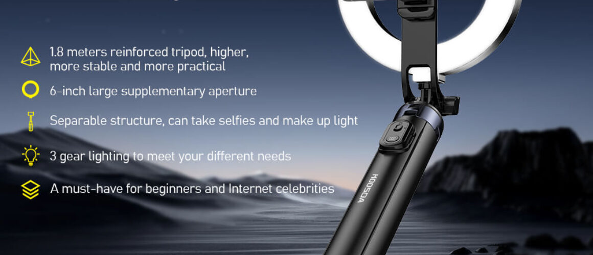 KOOSDA KRL-T18 Tripod Selfie Stick With Ring Light