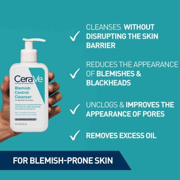 CeraVe Blemish Control Cleanser Salicylic Acid Acne Face Wash for Oily Skin
