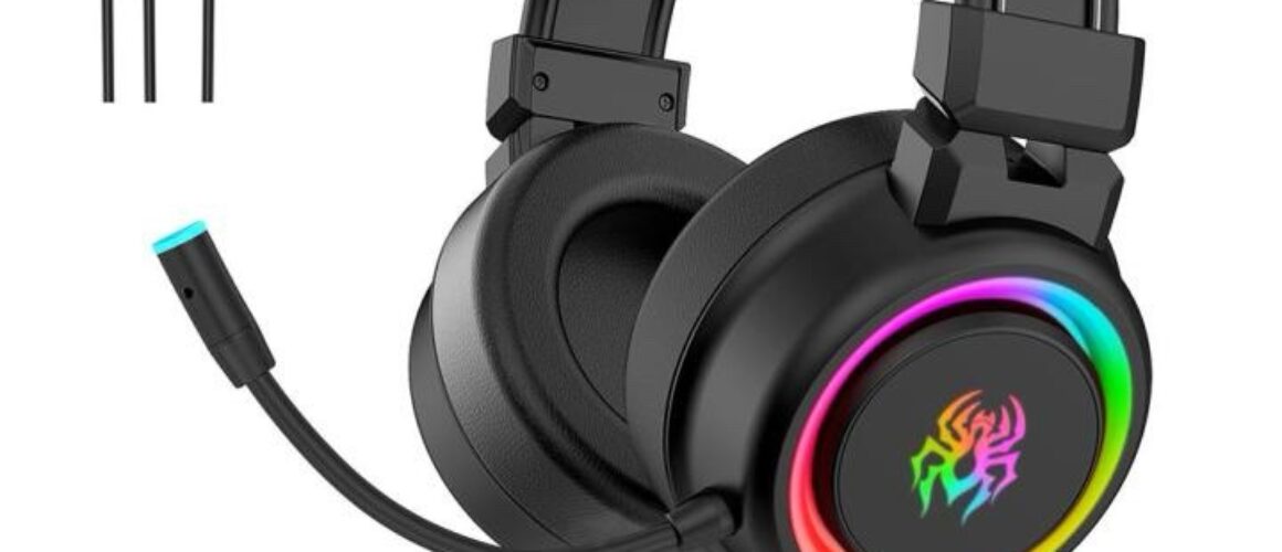 Yoro Abingo V7 Stereo Gaming Headset for PS4 PC PS5, Noise Cancelling Mic Over Ear Headphones with ENC Mic, RGB LED Light, Virtual 7.1 Surround Sound, Soft Earmuffs for PC,Laptop,with Mic switch