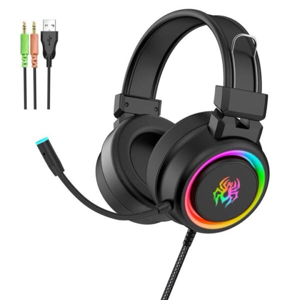 abingo V7 Stereo Gaming Headset for PS4 PC PS5, Noise Cancelling Mic Over Ear Headphones with ENC Mic, RGB LED Light, Virtual 7.1 Surround Sound, Soft Earmuffs for PC,Laptop,with Mic switch