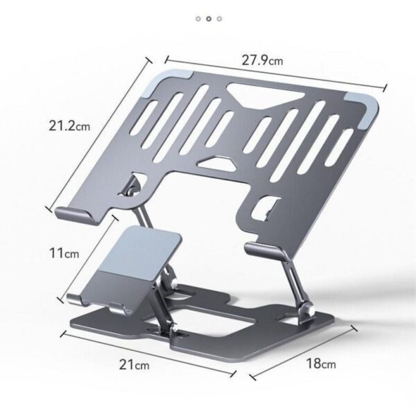 Black All-Carbon Steel Adjustable Laptop & Phone Dual Stand with Dual Turbine Cooling Fan – 2-in-1 Laptop Holder with Active Cooling for Heat Dissipation
