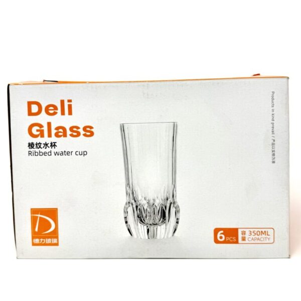 Deli Ribbed Water Glass Set 6 Pieces 350ml Drinking Glasses