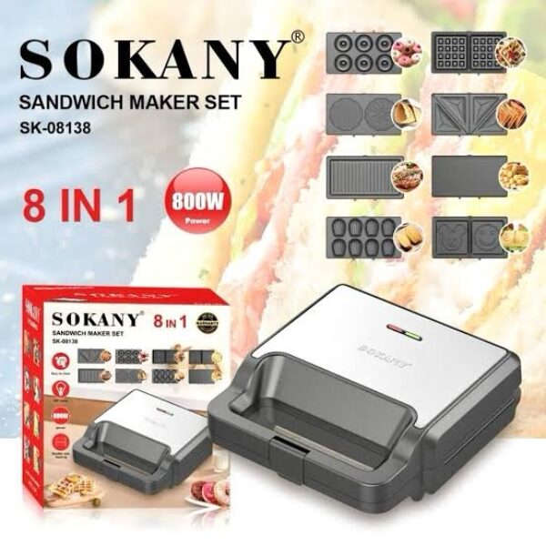 Sokany Multi Snacks Maker & Sandwich Machine (7-in-1 / 10-in-1) with Non-Stick Interchangeable Plates – 750W/800W Breakfast Maker (Available in Ethiopia)