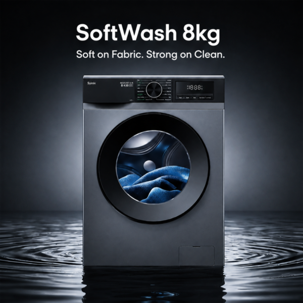 Syinix 8KG Front Load Washing Machine V8WFT Best Price in Ethiopia | Baby Care Steam Wash Grey