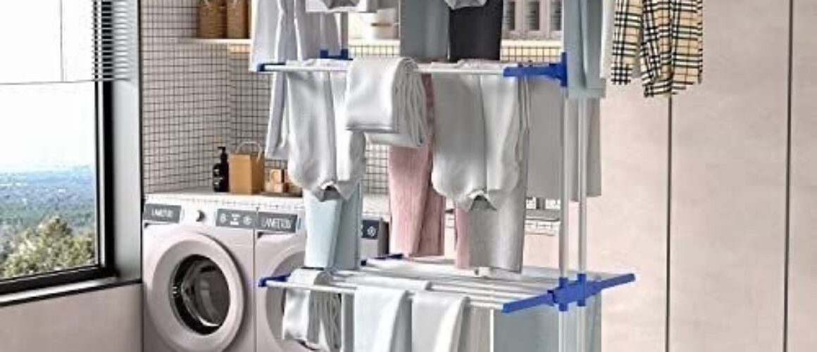 3-Tier Foldable Clothes Drying Rack with Wheels – Heavy Duty Movable Laundry Hanger (ባለ ሦስት ደረጃ የልብስ ማስጫ)