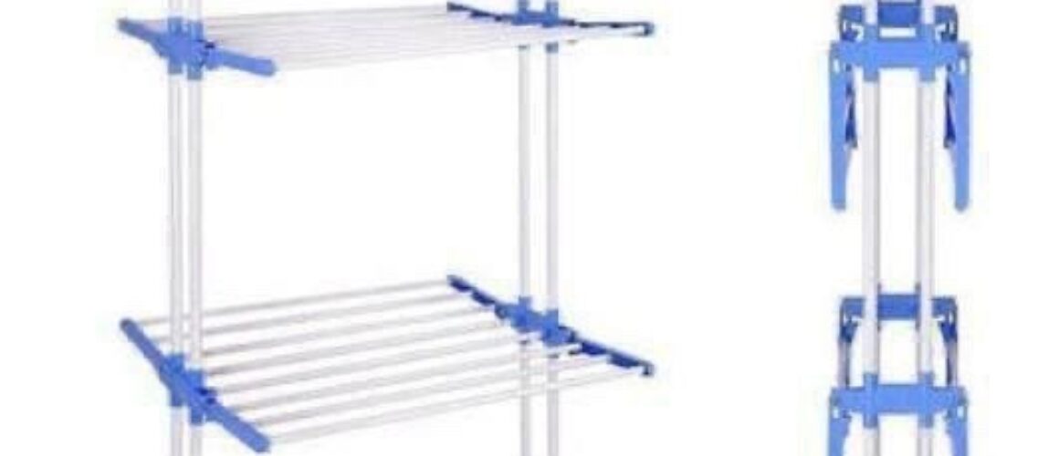 3-Tier Foldable Clothes Drying Rack with Wheels – Heavy Duty Movable Laundry Hanger (ባለ ሦስት ደረጃ የልብስ ማስጫ)