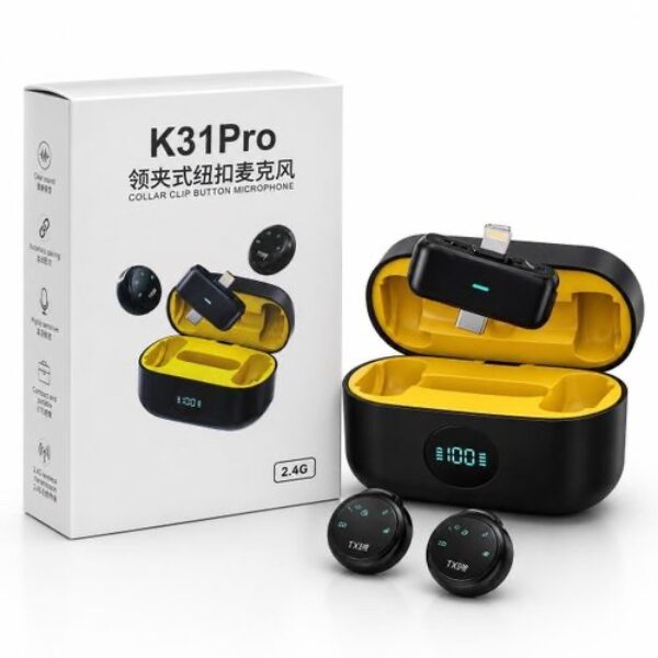 K31 Pro Wireless Lavalier Microphone (Dual Mics with Charging Case) – Best Price in Ethiopia